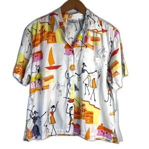 New Direction NWT Novelty Print Cotton Button Up Stick Figure Women Small